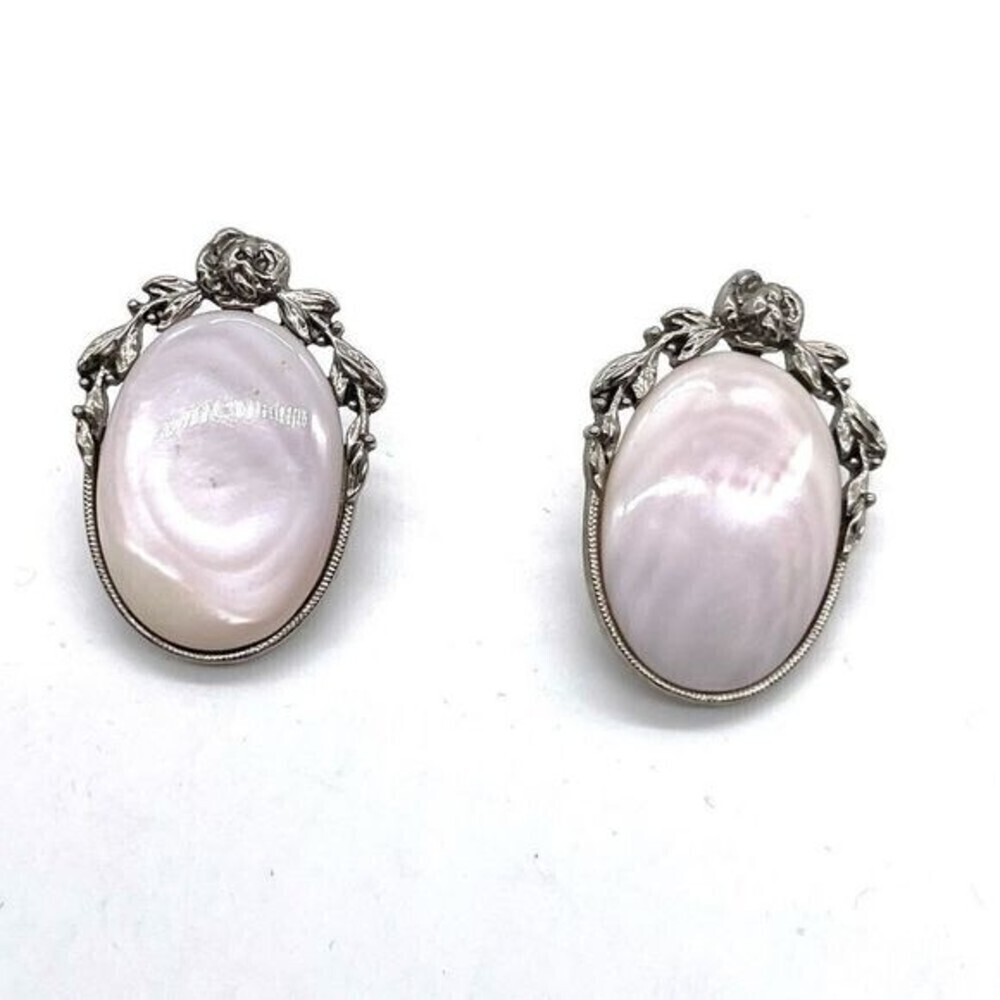 Vintage Faux Opal Silver Tone Earrings